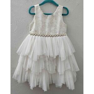 American Princess Sleeveless Pearl Tulle Dress Lace Bodice Girls Size 4T Wedding